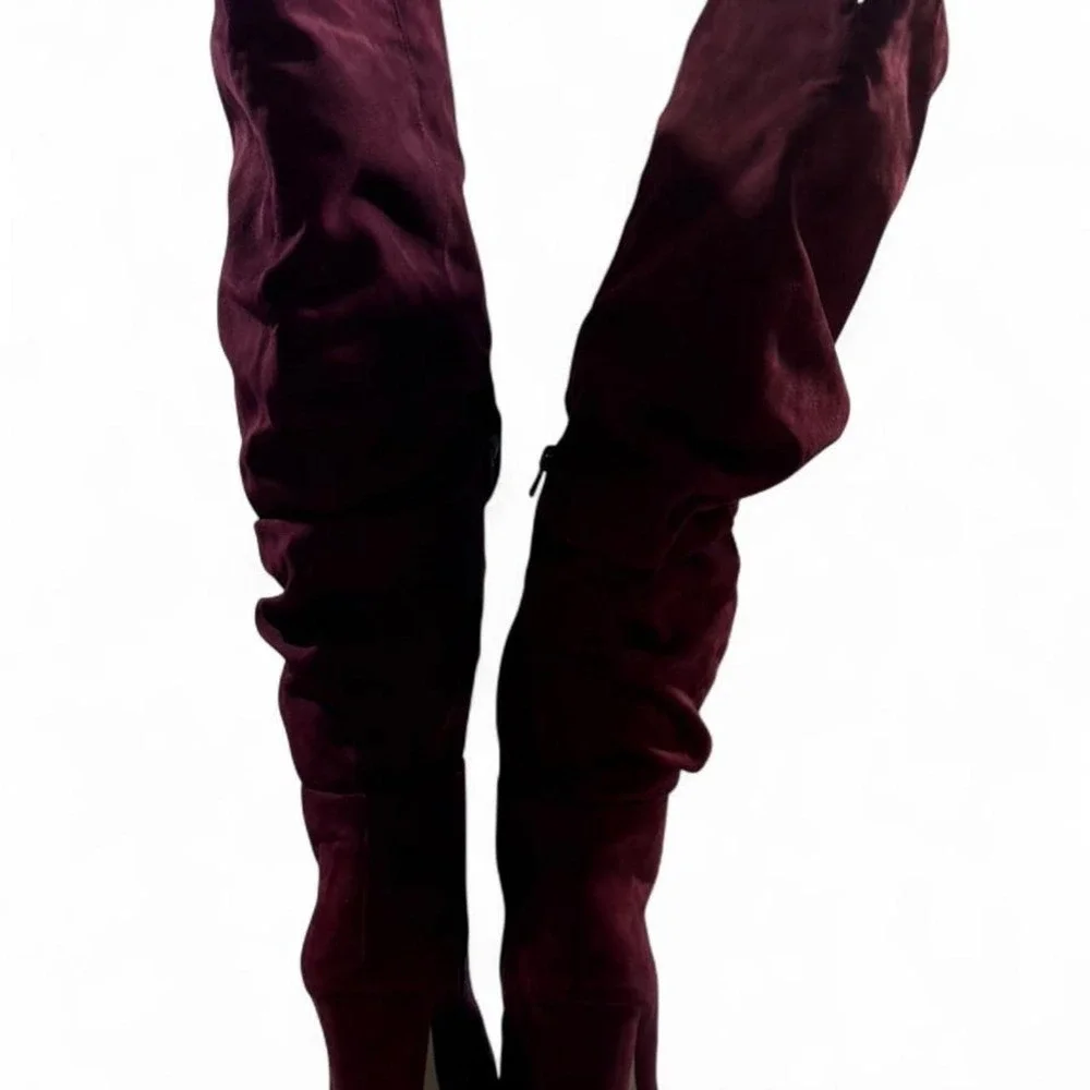 JustFab Phelan Burgundy Slouchy Knee-High Boots -‎ Size 7.5